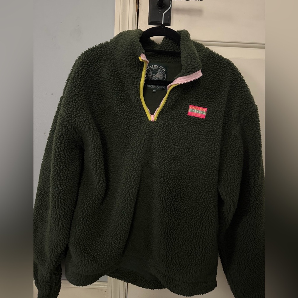 Olive Green Sherpa Quarter-Zip Sweatshirt